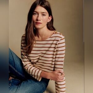 Sézane Marienere Top In Ecru/Red